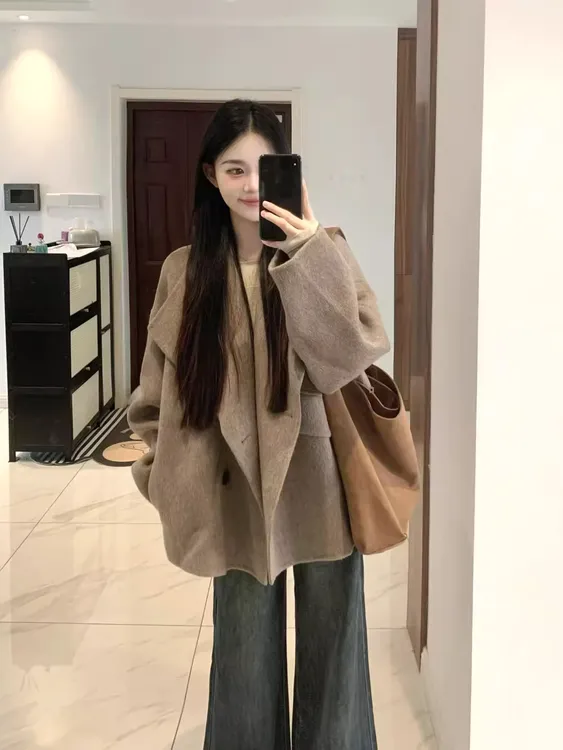 大翻领呢子大衣女2025秋新款毛呢外套小个子赫本风高级感气质韩系