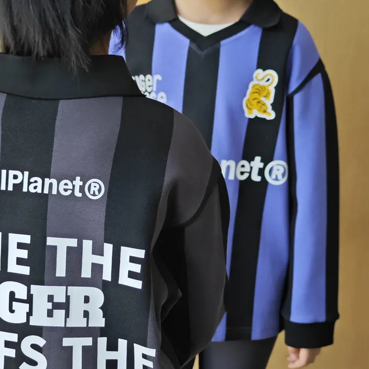 ppapa 条纹珠地棉中大童美式复古球服印花polo卫衣长袖1013121