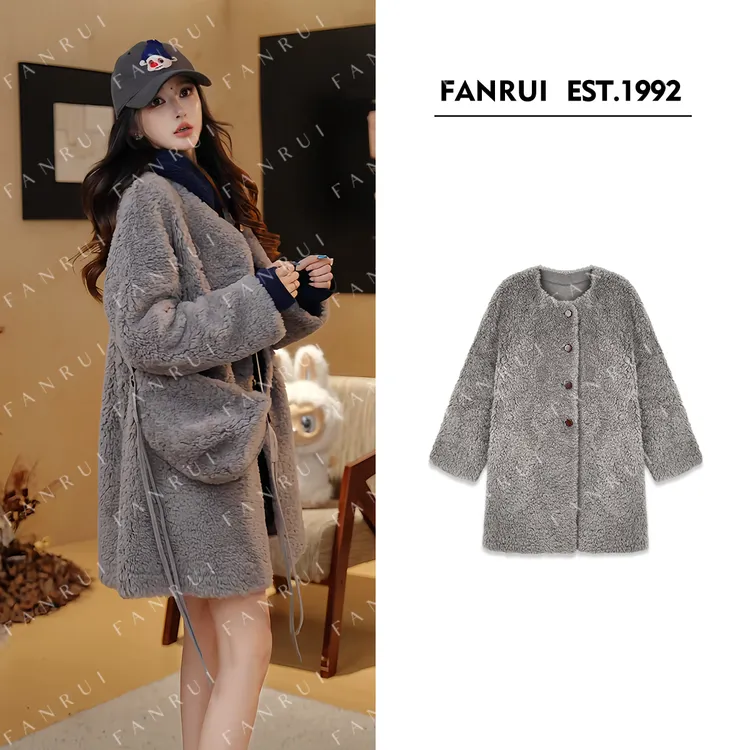 抖音双11泛芮「月栖簪羽​」100羊毛复古高级皮草百搭显瘦大衣B18886