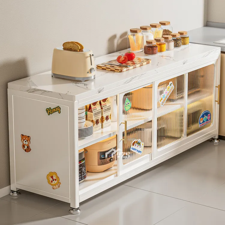 厨房岩板微波炉置物架家用推拉门烤箱岩板餐边收纳柜储物碗柜橱柜