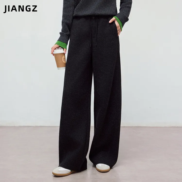 江洲【初觅】加绒保暖秋冬新款加厚弯刀百搭休闲风宽松系带毛呢裤