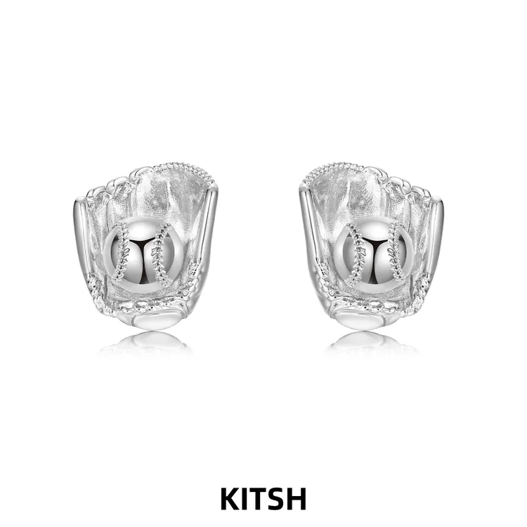 kitsh 黄铜耳饰 棒球耳钉925银针原创设计个性运动风2025新款耳饰