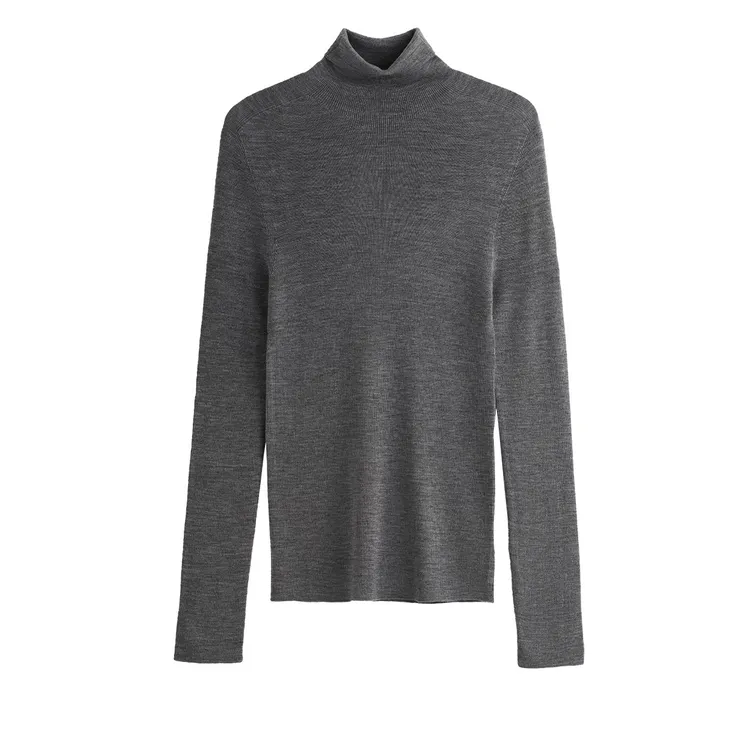 120支可机洗精细扬子纱美丽诺羊毛堆堆领打底衫