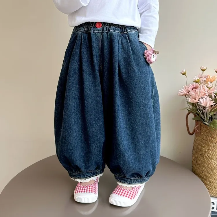 女童春秋季牛仔裤2025新款儿童洋气外穿长裤女孩秋装休闲阔腿裤子