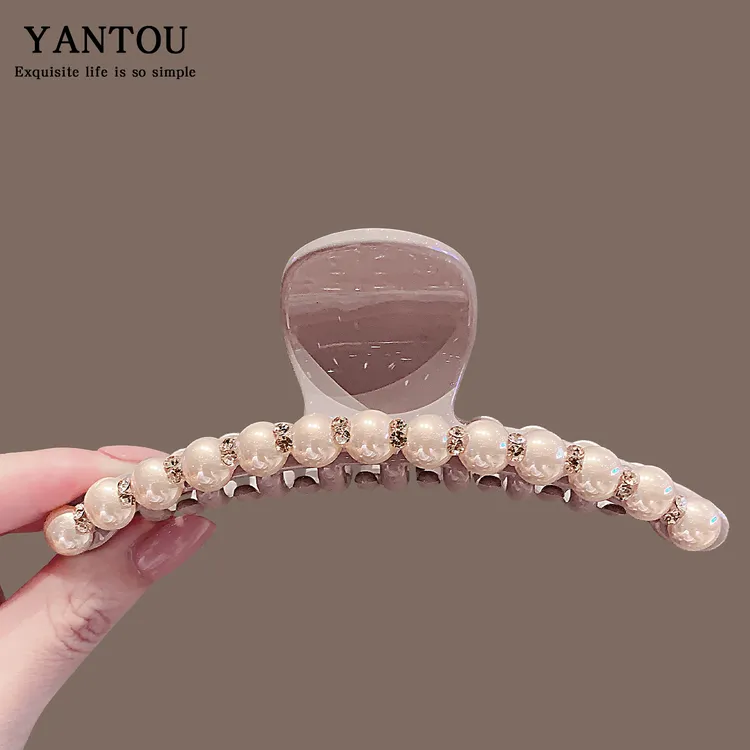 高级感 珍珠抓夹大号鲨鱼夹精致后脑勺盘发抓夹气质百搭发饰女