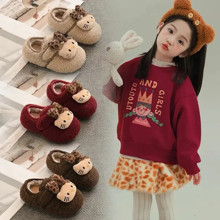 2025冬季新款女童小猫咪保暖勃肯鞋儿童百搭防滑加绒宝宝毛毛棉鞋