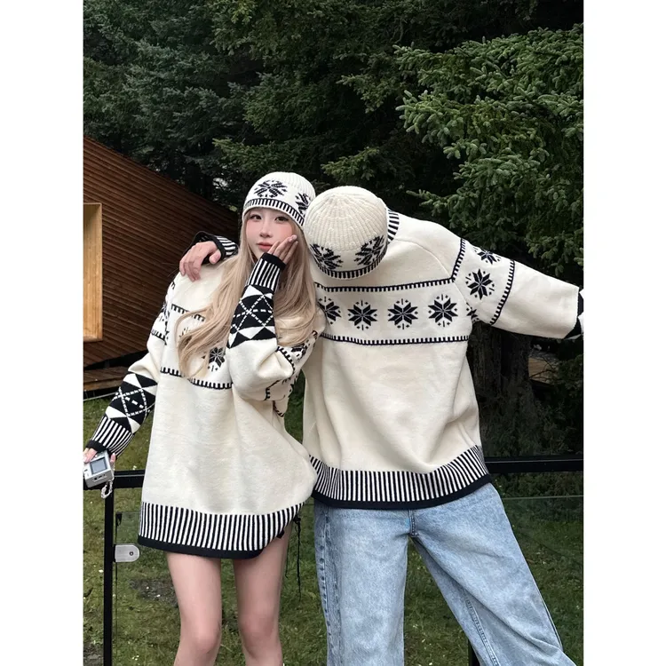 情侣装秋冬2025新款ins超火毛衣男女韩版宽松法式针织衫外套潮牌