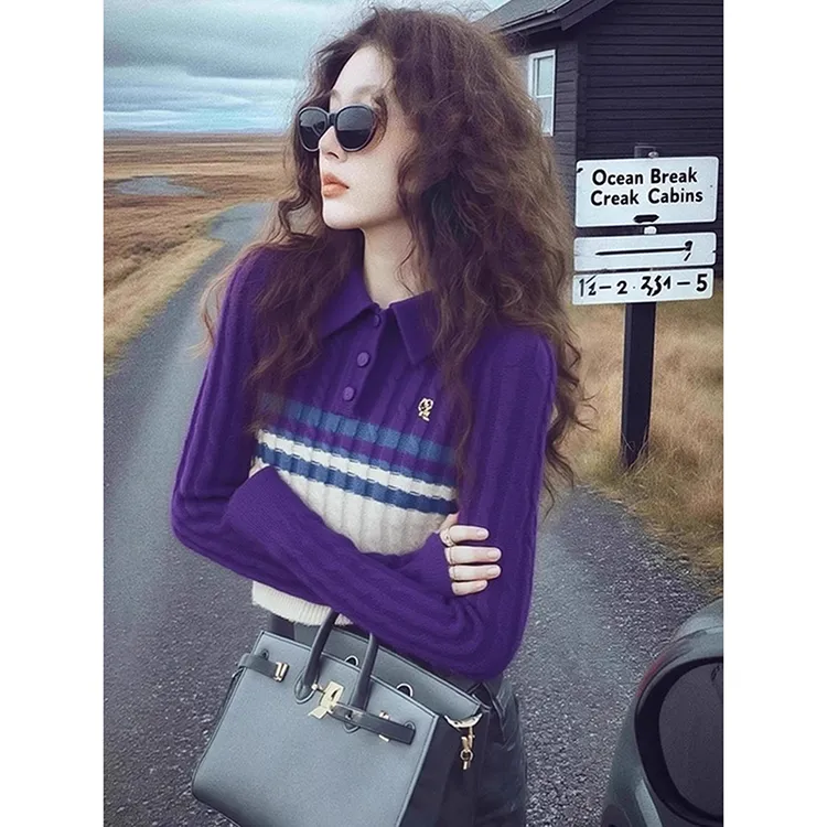 2025冬季高级感超好看软糯慵懒风减龄独特别致松弛感紫色针织衫女