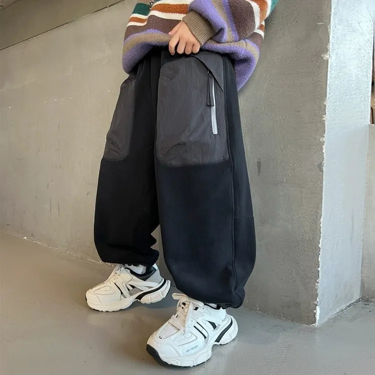 男童一体绒加绒厚裤子秋冬款2025新款大儿童装冬季休闲工装裤冬装