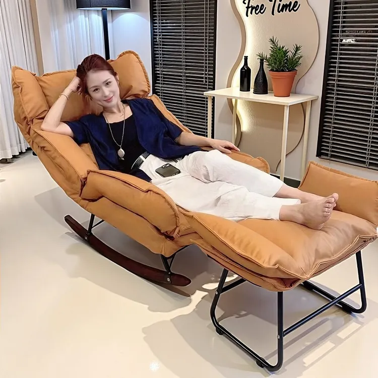 云朵摇椅可躺可睡法式单人位客厅折叠功能免洗皮沙发轻奢摇摇椅