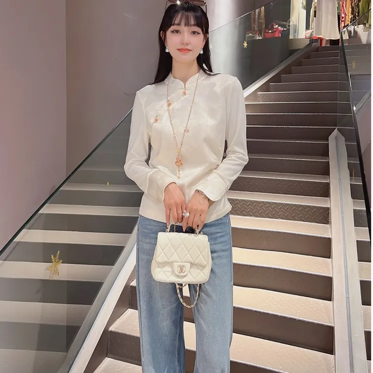 《佩佩定制》2025年秋冬季醋酸新中式百搭立领修身弹力衬衣6456