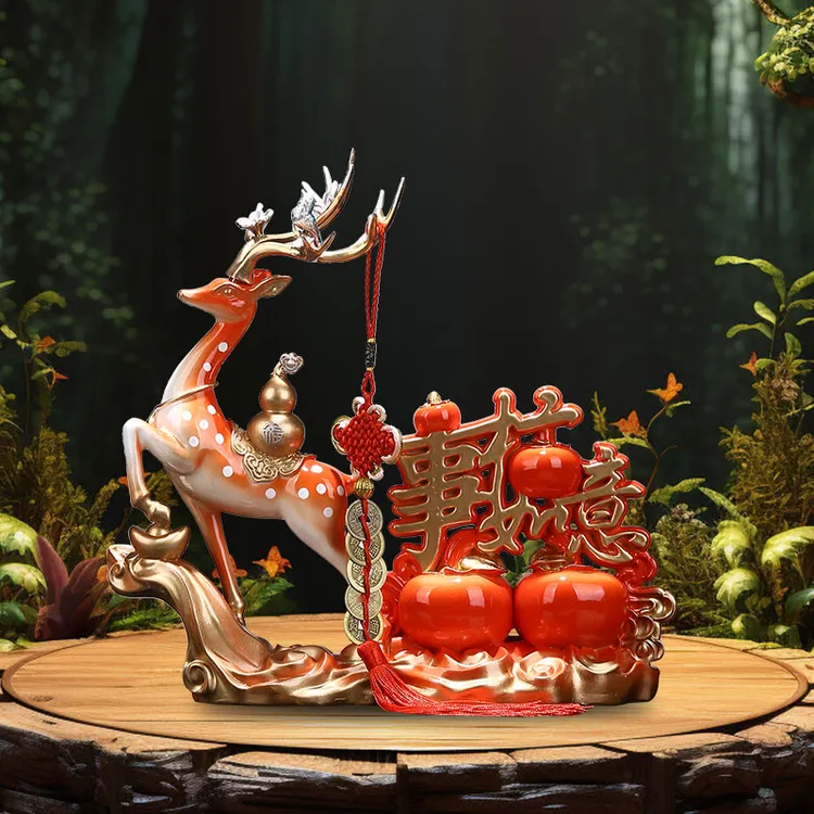 新中式一鹿平an事事如意电视柜玄关酒柜装饰品摆件