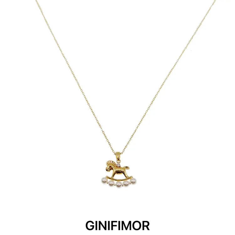 GINIFIMOR 铜合金项链 a689 创意木马仿珍珠吊坠项链女百搭锁骨链