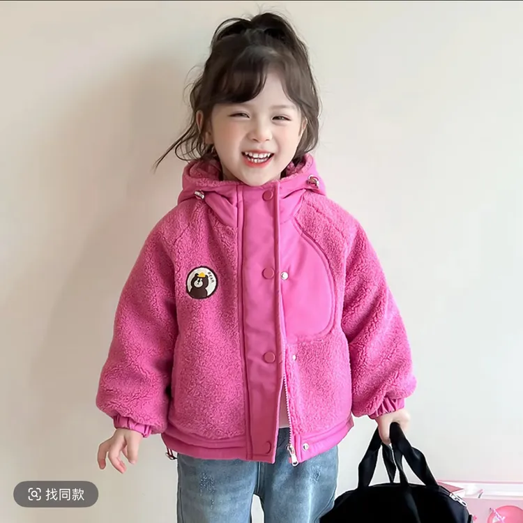 女童外套2024新款秋冬款宝宝摇粒绒撞色毛毛衣儿童加绒冬装小女孩