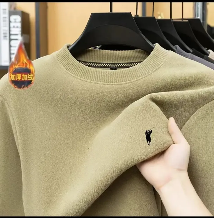 【万针刺绣】2025冬双面加厚奥粒绒圆领卫衣纯色套头打底衫-骑士