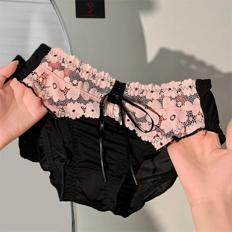 薄雾玫瑰~女生性感纯欲黑粉甜美少女感镂空蕾丝内裤女士2025新款