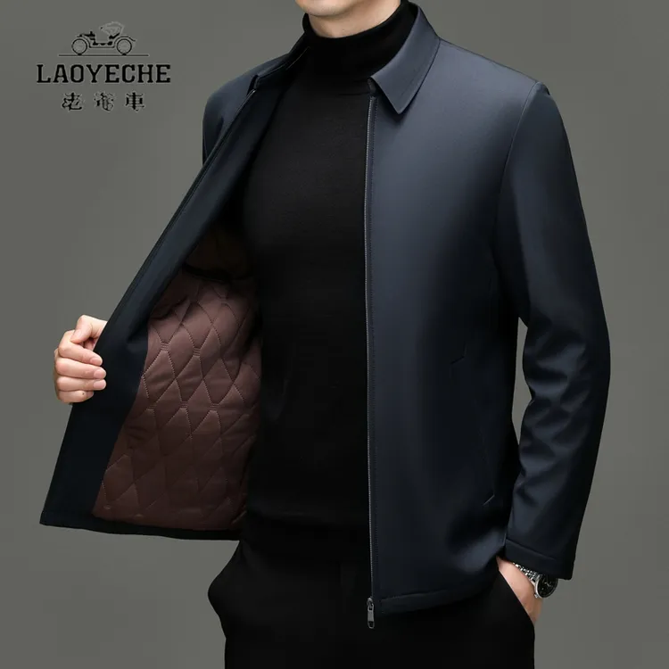 老爷车加肥大码加厚款冬款羊毛内胆男士夹克商务中老年爸爸装外套