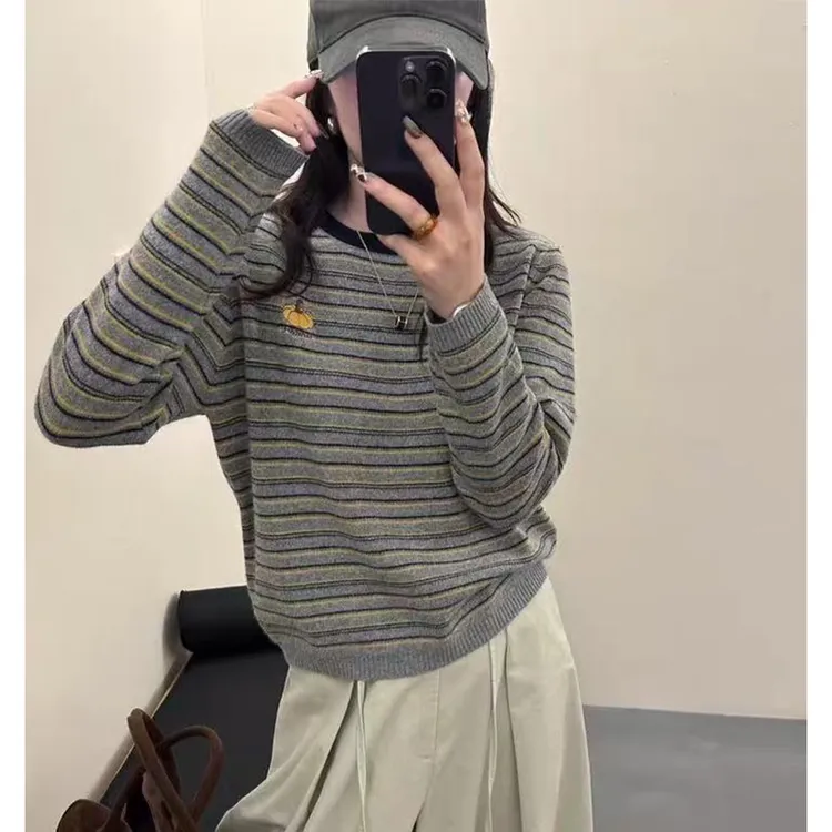 【丹姐家~条纹南瓜】超好看条纹圆领羊毛针织衫女