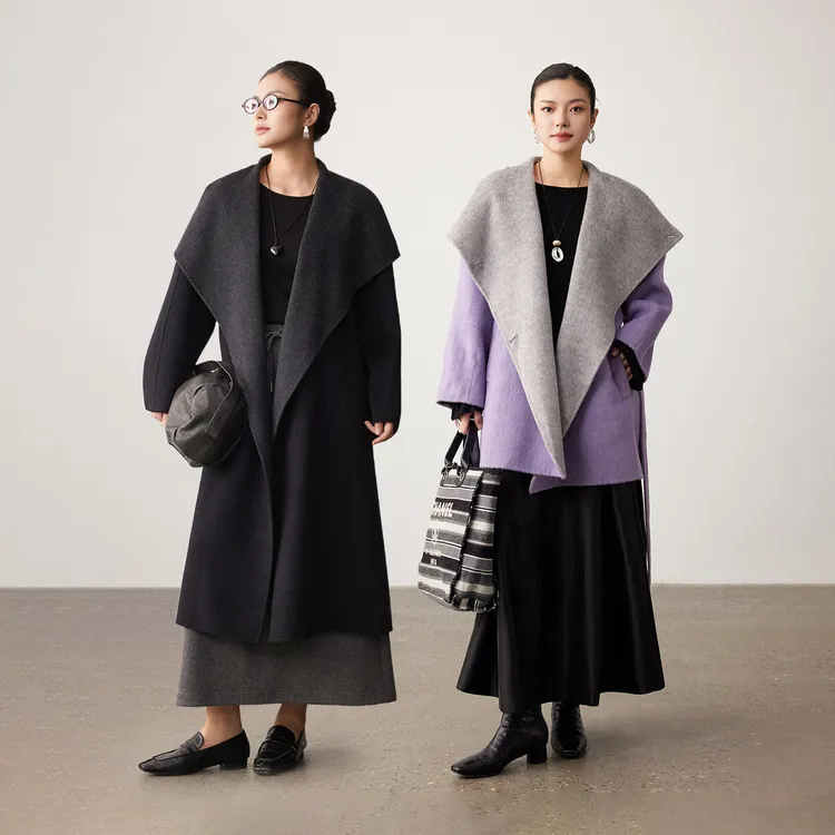 PLUSMALL 巴塞往事 混纺双面轻暖挺括撞色翻领外套PLUS2509015