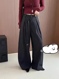 新款高腰高级灰显瘦垂感阔腿长裤