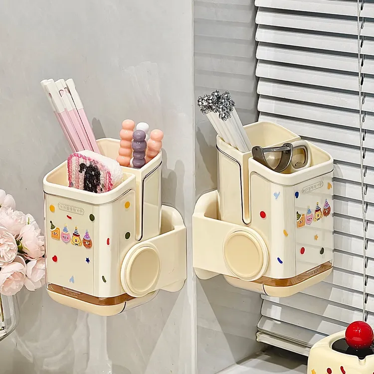 免打孔壁挂式筷子筒厨房沥水筷笼篓家用筷子勺子收纳盒两用置物架