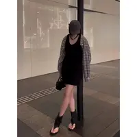 【米果妈】女夏季新款背心连衣裙格子衬衫两件套亲子B3279