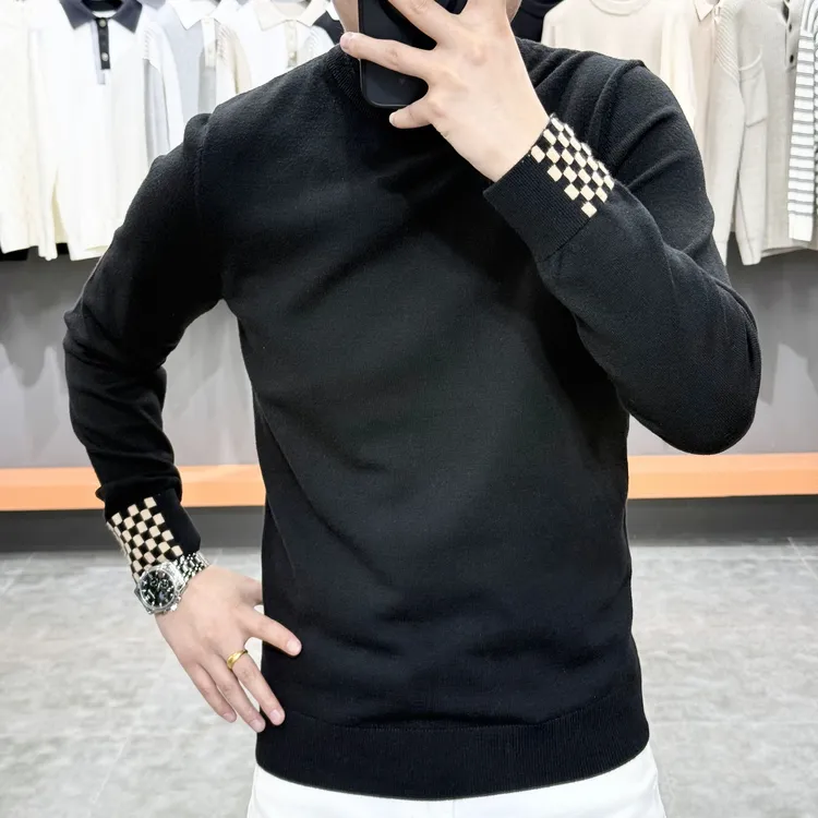 时尚简约男士圆领针织衫上衣秋冬季新款潮流百搭轻奢爆款打底毛衣