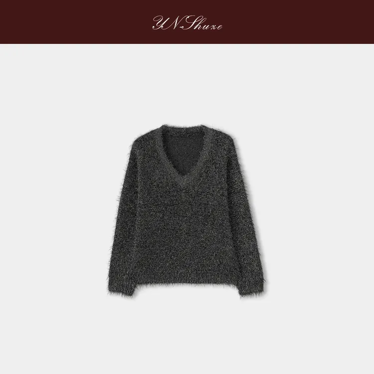 YN-SHUZE【月尘与星芒】V领慵懒极简显瘦针织衫SZ-YNB-09342