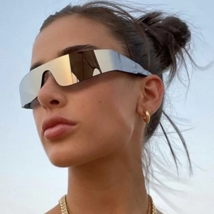 欧美未来科技感赛博朋克无框一体太阳眼镜潮男女款骑行墨镜