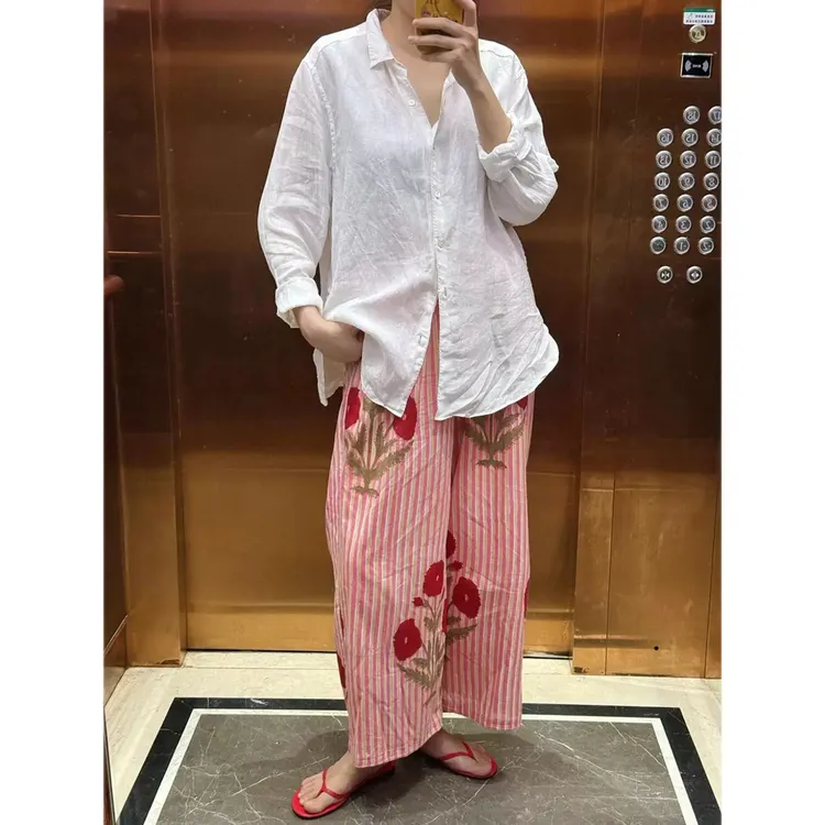 一眼就爱上了，松弛感宽松印花阔腿裤女早秋新款时尚百搭休闲裤子