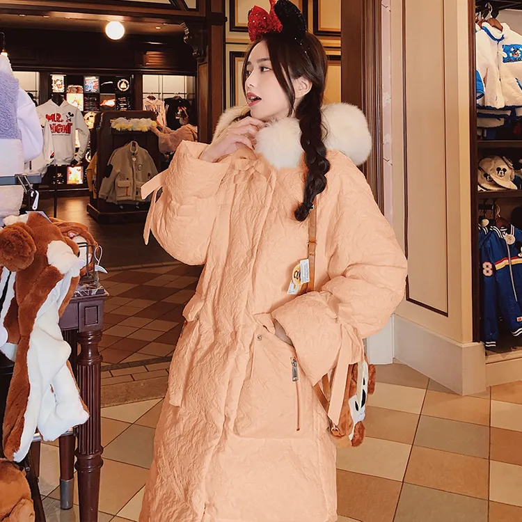 甜美少女橘色中长款羽绒服女2025冬季新款超好看温柔宽松加厚外套