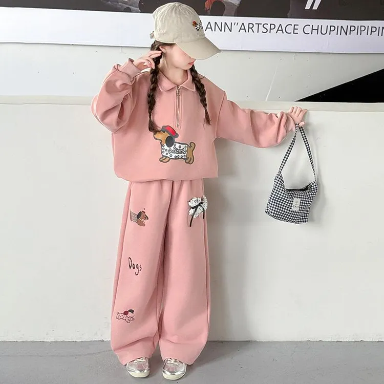 女童卫衣套装春季2025新款女孩洋气韩版休闲高领两件套运动风套装