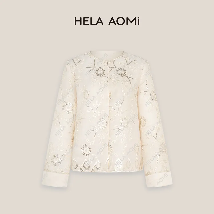HELAAOMI“老公有面”国风提花短外套百搭显瘦盘扣上衣CY5AC00460