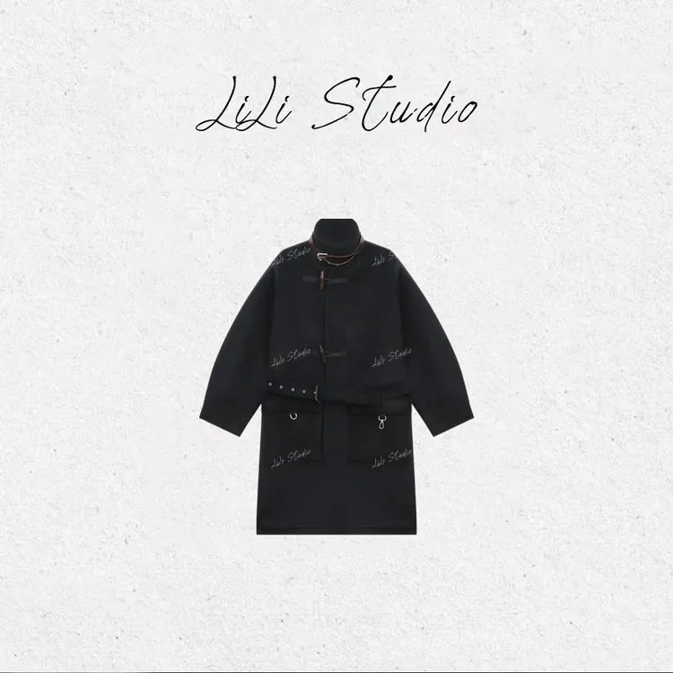 PCNY丨不理理「墨色章程」皮带扣装饰牛角扣中长款毛呢大衣