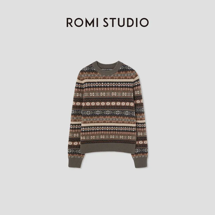 ROMI STUDIO“冬日松弛”100绵羊毛费尔岛复古花纹毛衫 RW24WSG0361