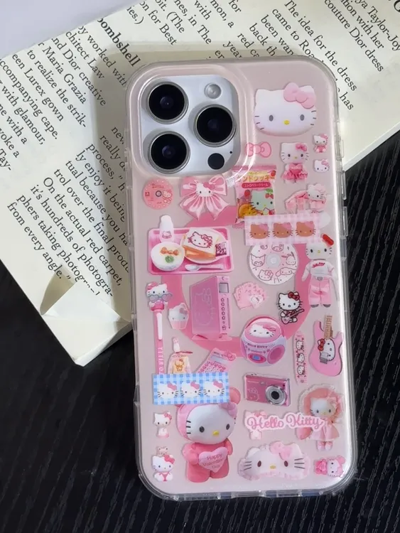 卡通可爱粉底吉他KT猫趣玩糖果磁吸壳适用苹果17/16/15防摔手机壳