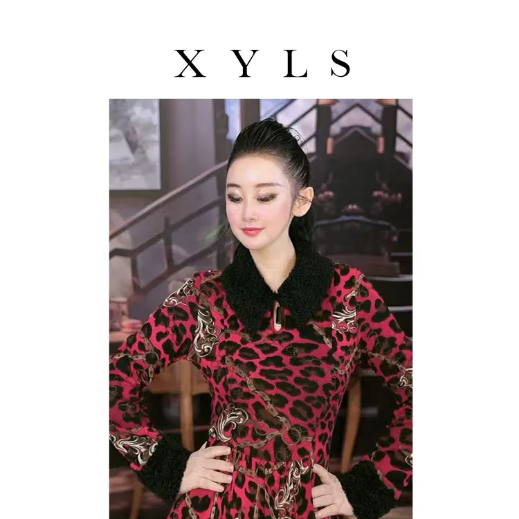 加绒弹力网纱连衣裙秋冬T006982