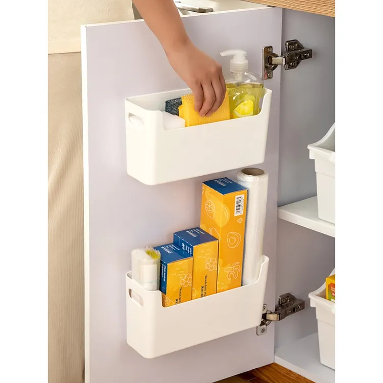 厨房柜门内侧收纳盒壁挂免打孔橱柜内保鲜膜挂架浴室卫生间置物架
