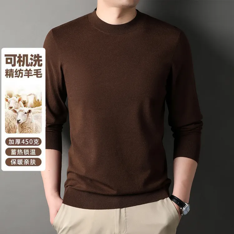 【450克含羊毛加厚】【精纺可机洗】秋季男高档半高领休闲毛衣羊毛