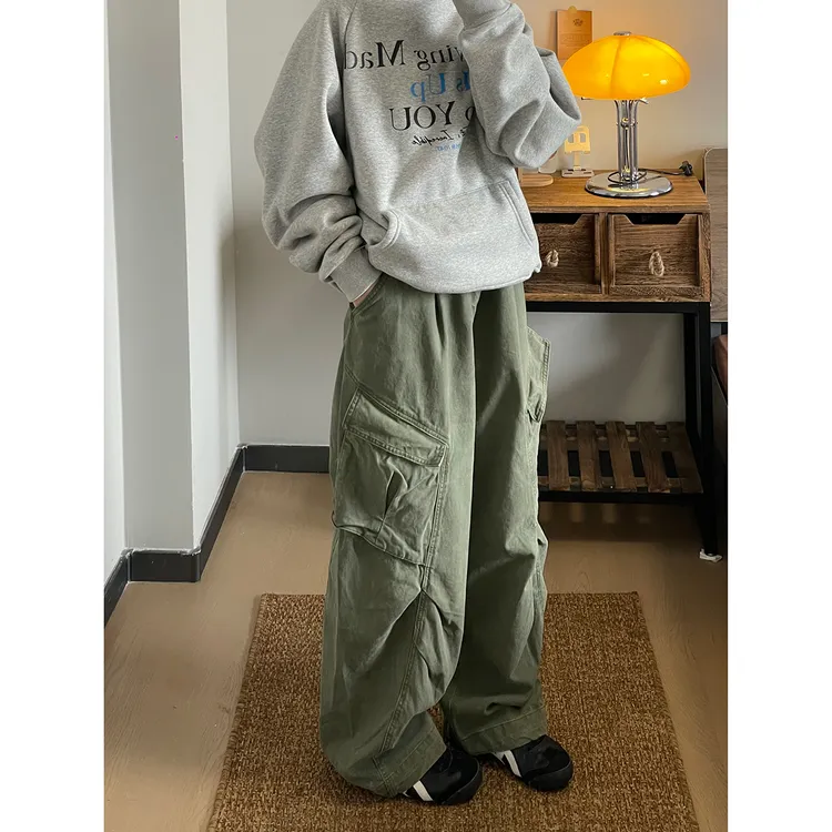 阿渔快跑美式复古直筒宽松阔腿工装裤男女休闲显瘦做旧垂感潮长裤