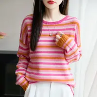 【崔万志优选】新款100羊毛宽松彩色条纹韩版羊毛衫