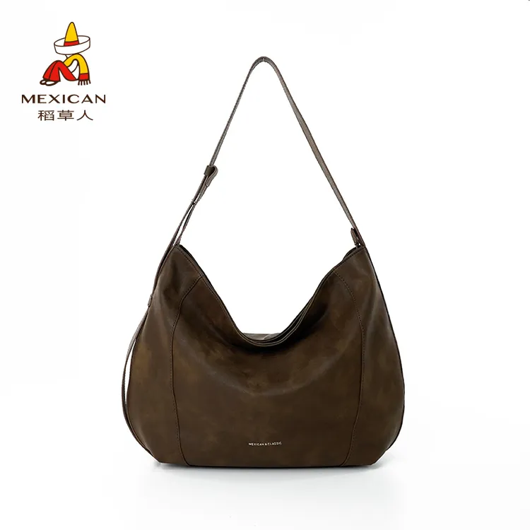 稻草人秋冬新款通勤风托特包拼接金属拉链斜挎包防盗耐磨托特包