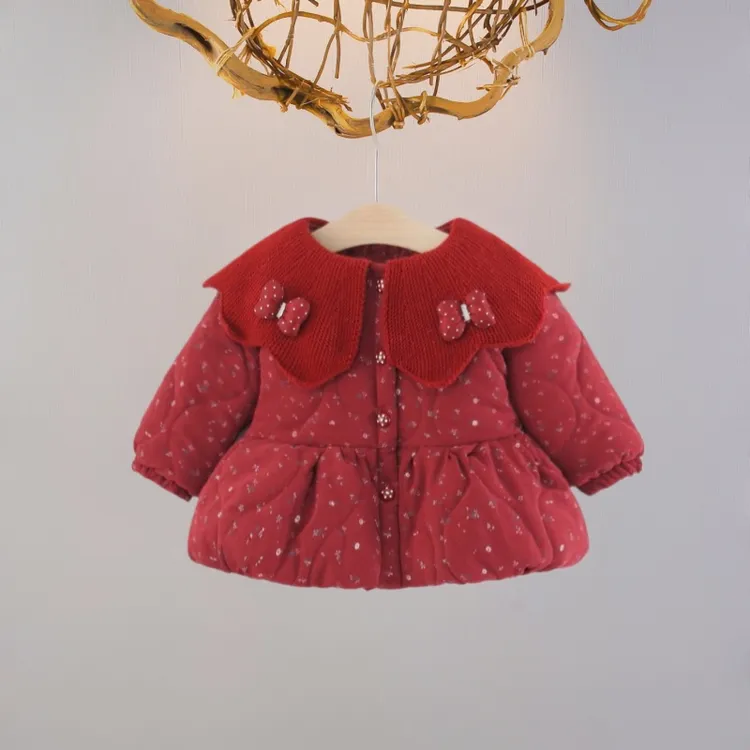 女童冬季红色棉衣婴儿加绒加厚外套冬装保暖周岁棉服小宝宝新年服