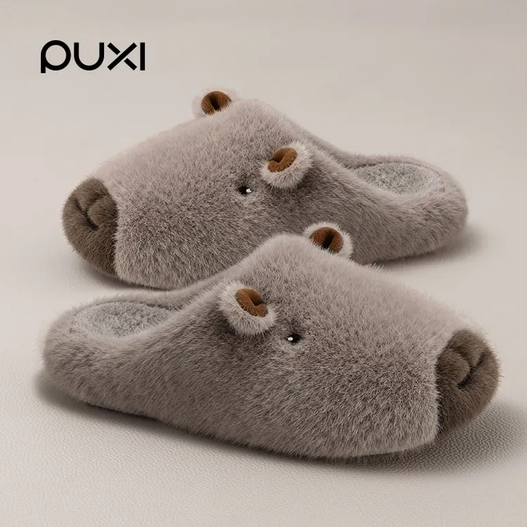 朴西卡皮巴拉大码棉拖鞋男士冬季情侣室内居家用厚底防滑可爱棉拖