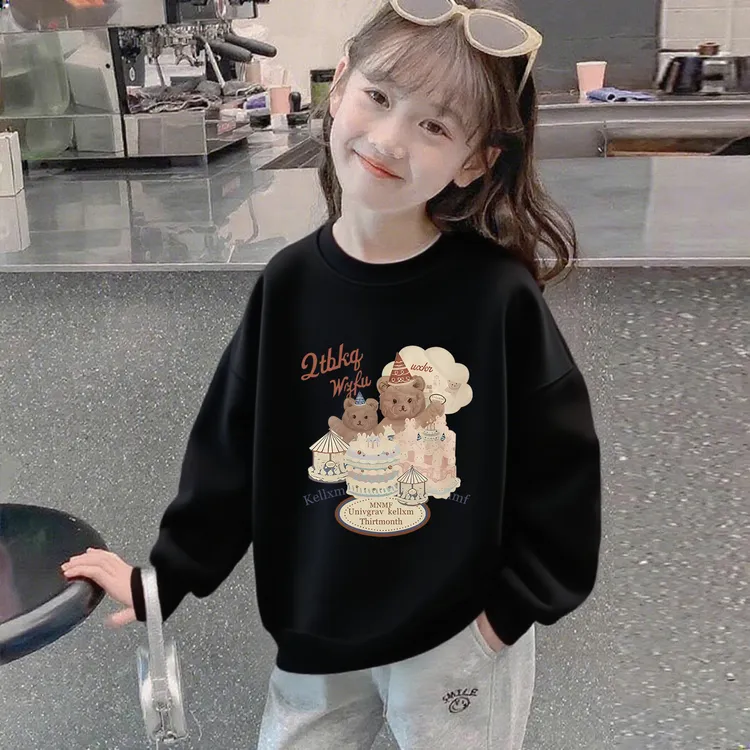 女童秋装圆领卫衣2025新款韩版秋冬季初中生女孩纯棉百搭加绒上衣