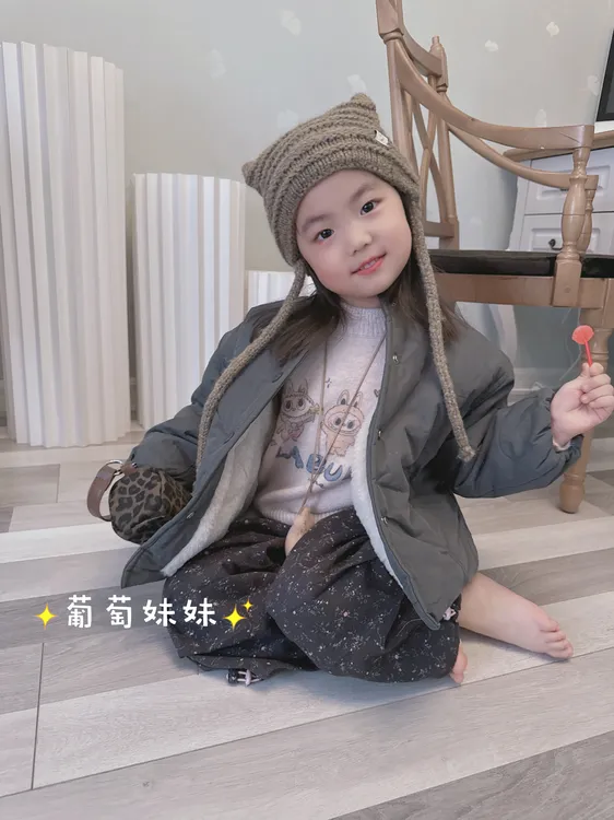 时尚加绒短款厚款C类女童夹克棉服休闲风圆领棉袄