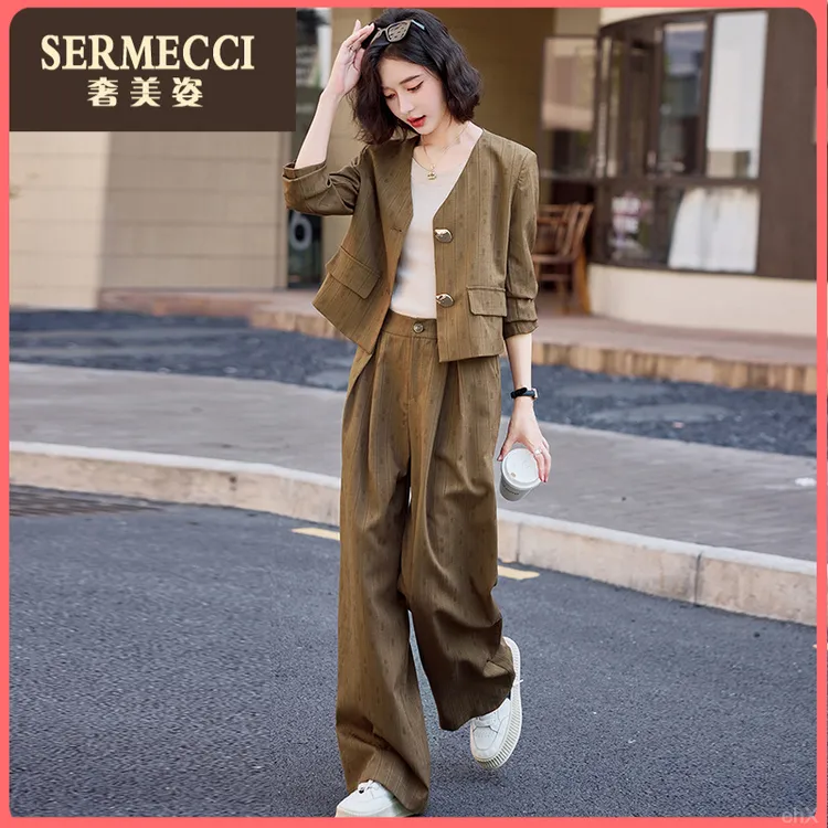 复古奢美姿高级感套装女2025秋季上档次新款西装外套阔腿裤两件套