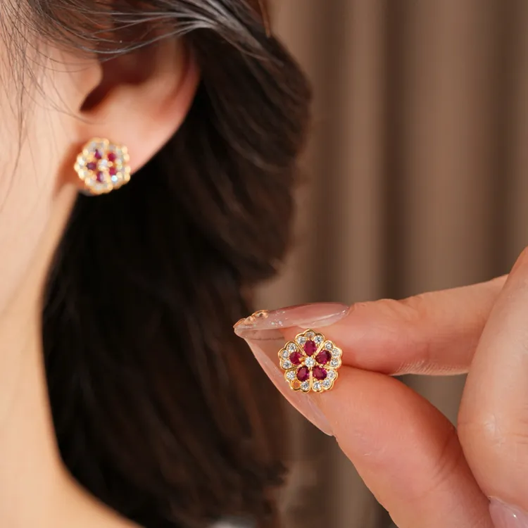 925银耳饰 银针锆石花朵耳钉小众设计感耳环气质百搭高级感耳饰女