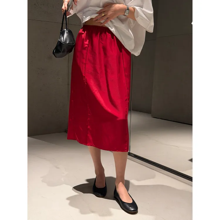 KEEP KAPU靠谱 琉璃裙 6A级真丝桑蚕丝松紧腰直筒半裙KP263820