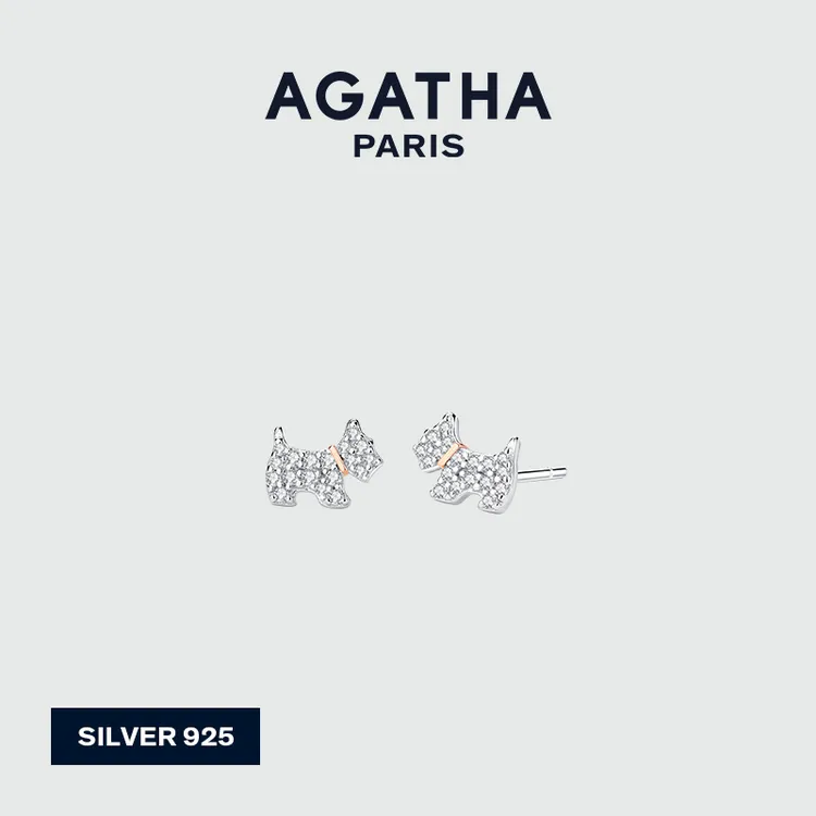 AGATHA 925银合成锆石耳饰 AGATHA项链法兰西耳钉简约闪耀耳钉DX